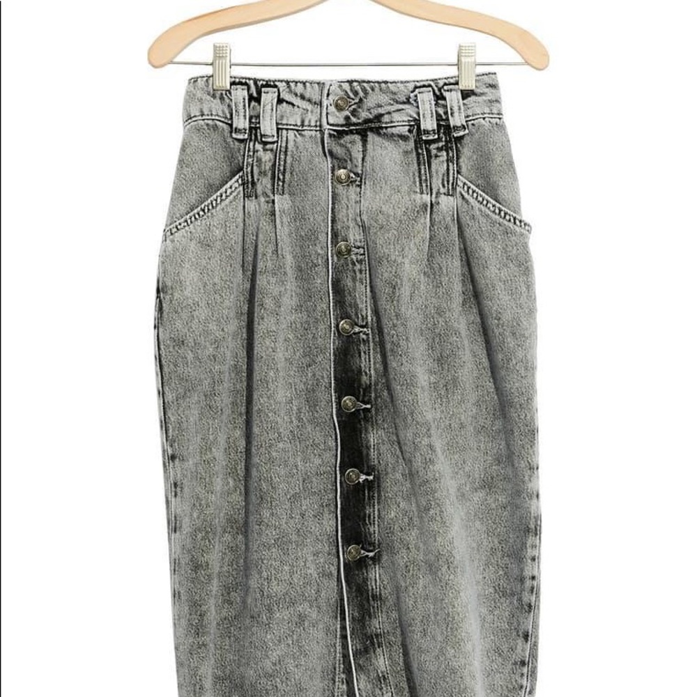 Free people midi black gray denim skirt